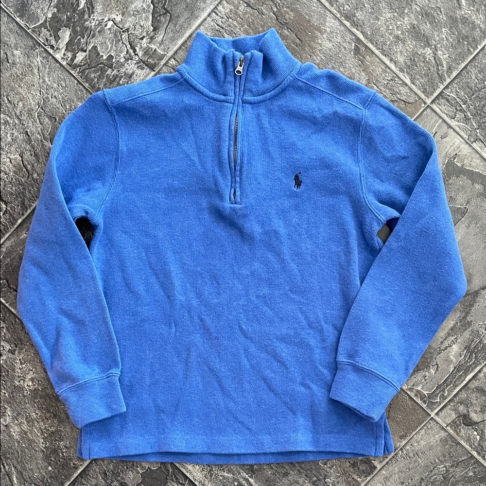 POLO RALPH LAUREN Youth Royal Blue 1/4 Zip Sweater Preppy Coastal Cottagecore